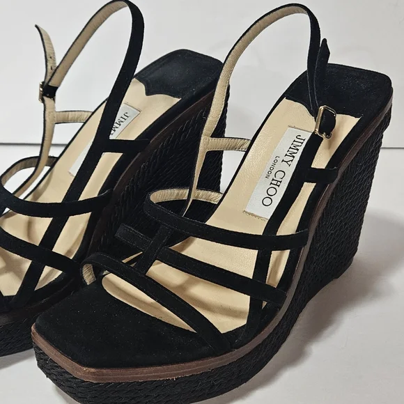 JIMMY CHOO Suede Ariela 110 Wedge Sandals Size 39 - Picture 8 of 10